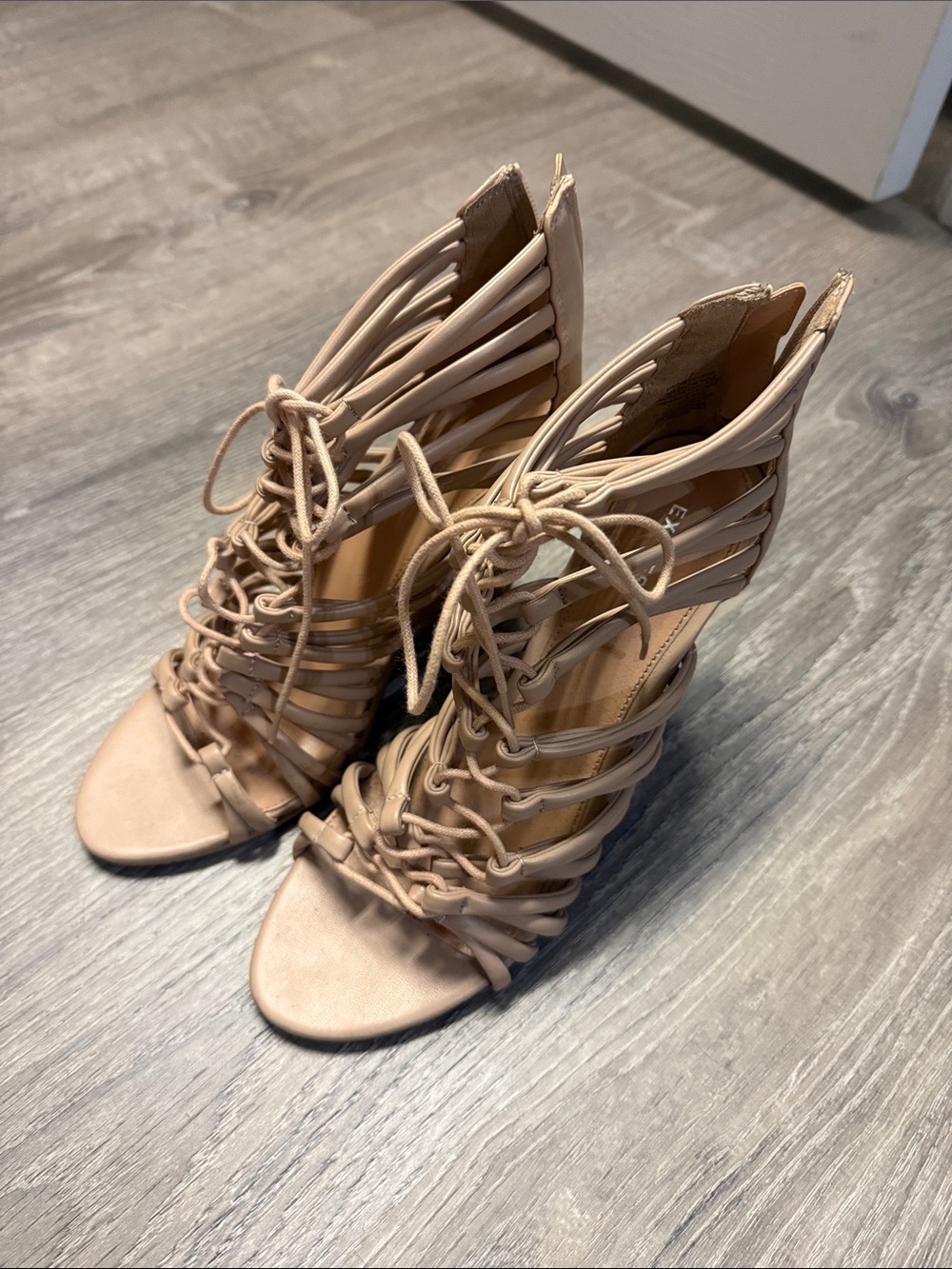 Express Nude Lace-Up Strappy High Heel Sandals